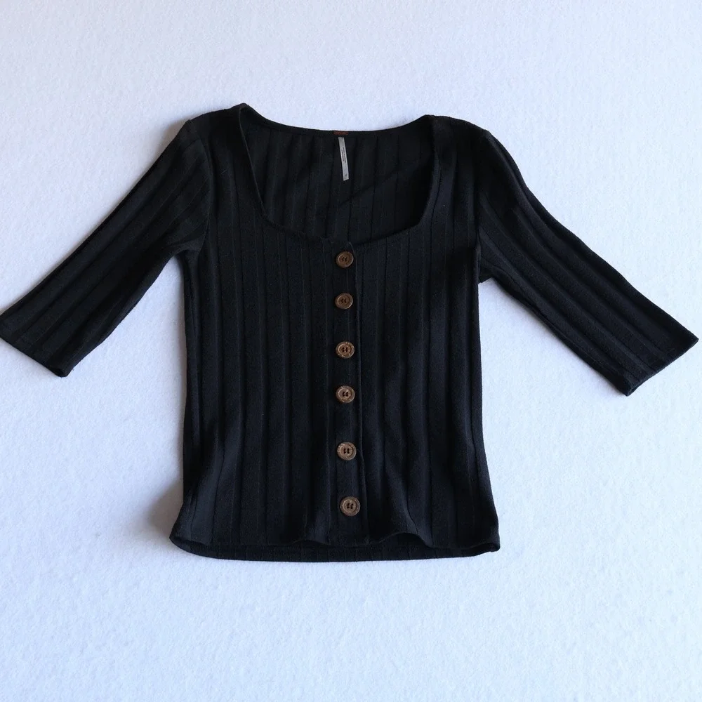 Free People Central Park Ribbed Cardigan Black Size Small Minimalist